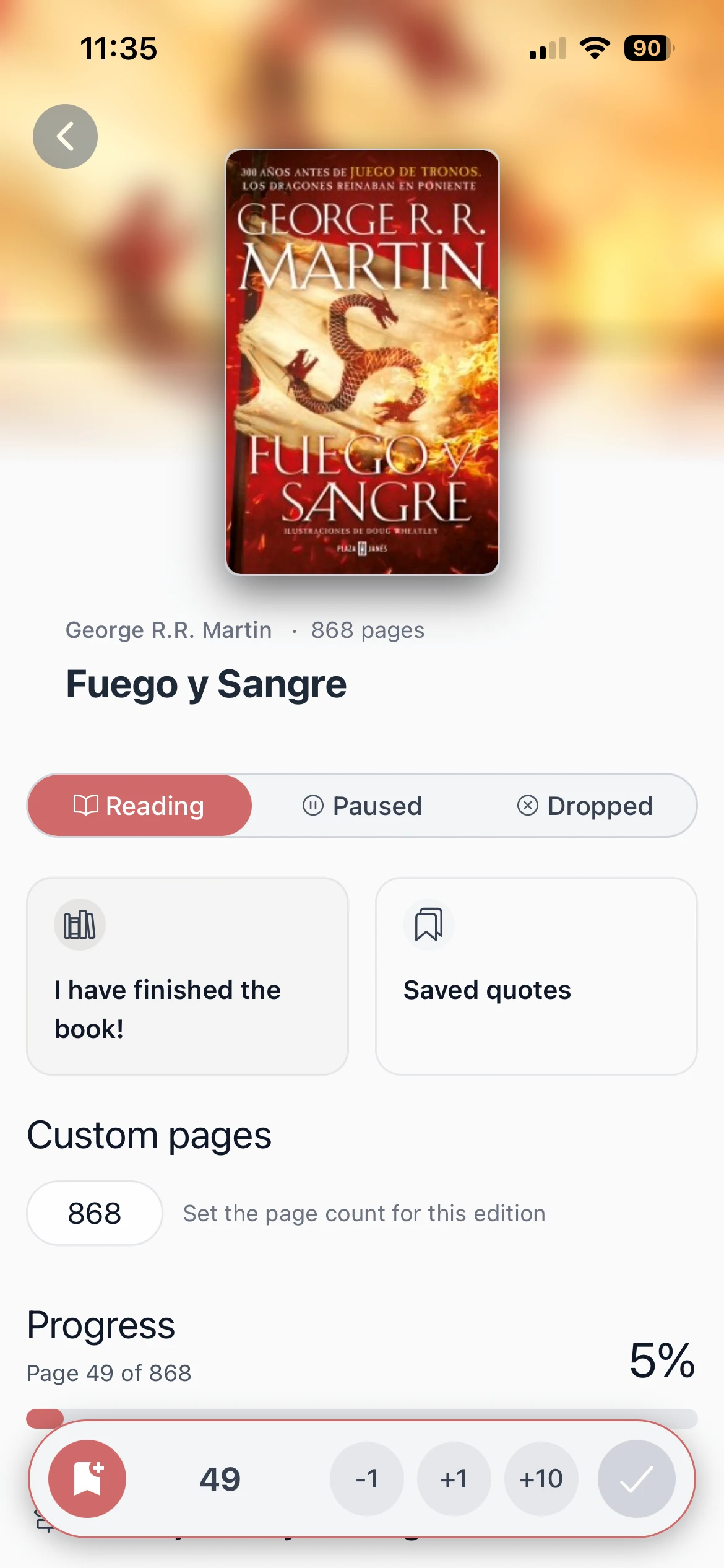 Reading progress in Byndle